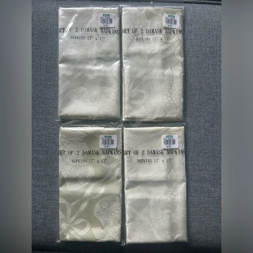 Vintage Ames Damask Christmas Bells Napkins Set of 8